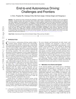 End-to-end Autonomous Driving: Challenges and Frontiers