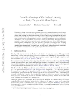 Provable Advantage of Curriculum Learning on Parity Targets with Mixed
  Inputs