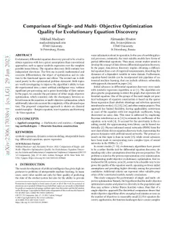Comparison of Single- and Multi- Objective Optimization Quality for
  Evolutionary Equation Discovery