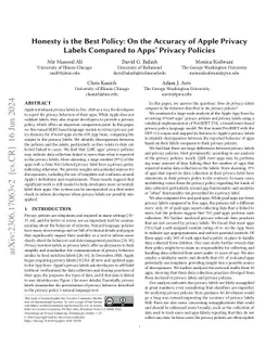 Honesty is the Best Policy: On the Accuracy of Apple Privacy Labels
  Compared to Apps' Privacy Policies