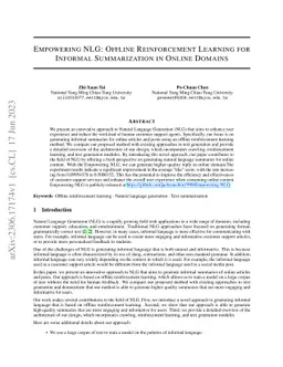 Empowering NLG: Offline Reinforcement Learning for Informal
  Summarization in Online Domains