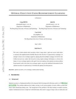 Optimal Execution Using Reinforcement Learning