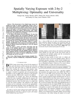 Spatially Varying Exposure with 2-by-2 Multiplexing: Optimality and
  Universality