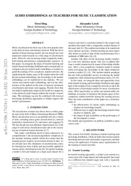 Audio Embeddings as Teachers for Music Classification