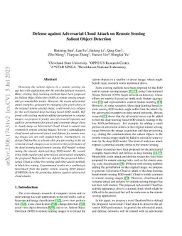 Defense against Adversarial Cloud Attack on Remote Sensing Salient
  Object Detection