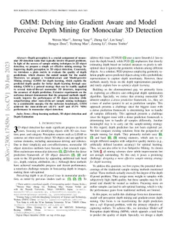 GMM: Delving into Gradient Aware and Model Perceive Depth Mining for
  Monocular 3D Detection