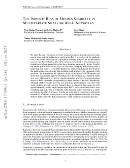 The Implicit Bias of Minima Stability in Multivariate Shallow ReLU
  Networks