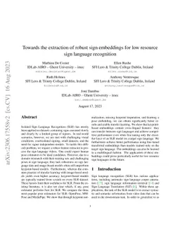 Towards the extraction of robust sign embeddings for low resource sign
  language recognition