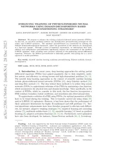 Enhancing training of physics-informed neural networks using
  domain-decomposition based preconditioning strategies