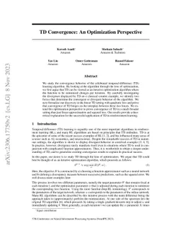 TD Convergence: An Optimization Perspective