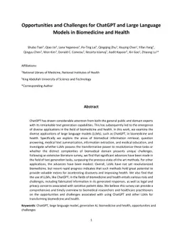 Opportunities and Challenges for ChatGPT and Large Language Models in
  Biomedicine and Health