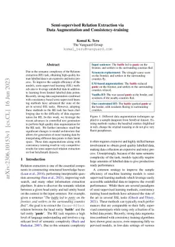 Semi-supervised Relation Extraction via Data Augmentation and
  Consistency-training