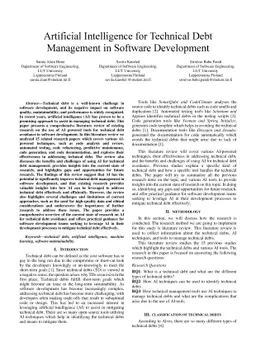 Artificial Intelligence for Technical Debt Management in Software
  Development