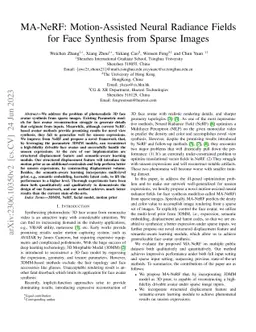MA-NeRF: Motion-Assisted Neural Radiance Fields for Face Synthesis from
  Sparse Images