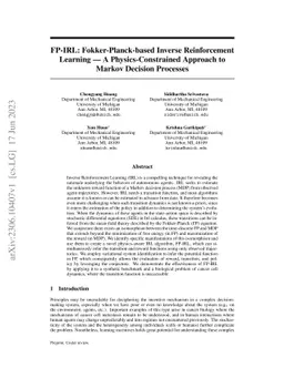 FP-IRL: Fokker-Planck Inverse Reinforcement Learning -- A Physics-Constrained Approach to Markov Decision Processes