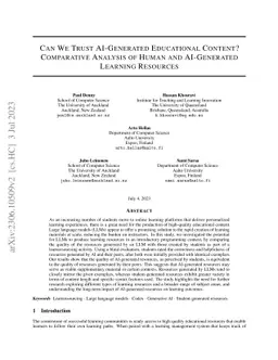 Can We Trust AI-Generated Educational Content? Comparative Analysis of
  Human and AI-Generated Learning Resources