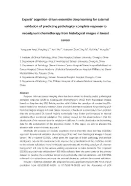 Experts' cognition-driven ensemble deep learning for external validation
  of predicting pathological complete response to neoadjuvant chemotherapy from
  histological images in breast cancer