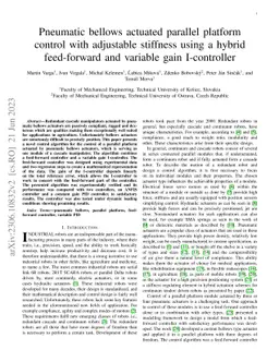 Pneumatic bellows actuated parallel platform control with adjustable
  stiffness using a hybrid feed-forward and variable gain I-controller