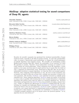 AdaStop: adaptive statistical testing for sound comparisons of Deep RL
  agents