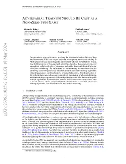 Adversarial Training Should Be Cast as a Non-Zero-Sum Game