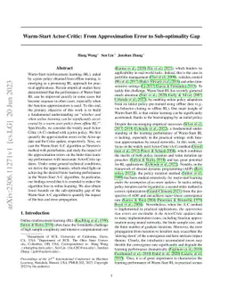 Warm-Start Actor-Critic: From Approximation Error to Sub-optimality Gap