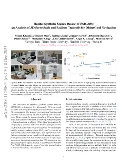 Habitat Synthetic Scenes Dataset (HSSD-200): An Analysis of 3D Scene
  Scale and Realism Tradeoffs for ObjectGoal Navigation