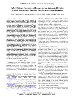 Safe, Efficient, Comfort, and Energy-saving Automated Driving through
  Roundabout Based on Deep Reinforcement Learning