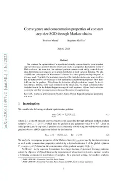 Convergence and concentration properties of constant step-size SGD through Markov chains