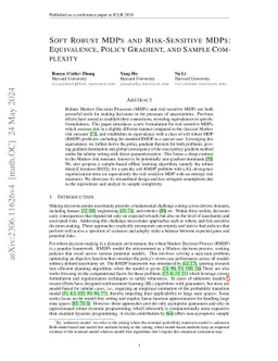 Soft Robust MDPs and Risk-Sensitive MDPs: Equivalence, Policy Gradient,
  and Sample Complexity