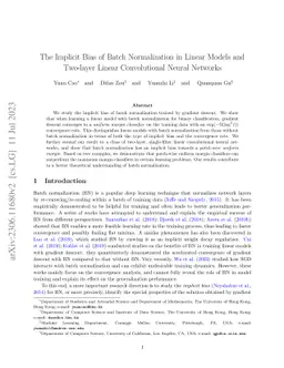 The Implicit Bias of Batch Normalization in Linear Models and Two-layer
  Linear Convolutional Neural Networks