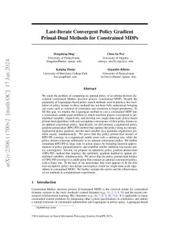 Last-Iterate Convergent Policy Gradient Primal-Dual Methods for
  Constrained MDPs