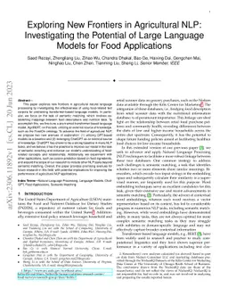 Exploring New Frontiers in Agricultural NLP: Investigating the Potential
  of Large Language Models for Food Applications