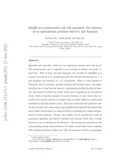 Modile as a conservative tail risk measurer: the solution of an
  optimisation problem with 0-1 loss function