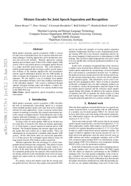 Mixture Encoder for Joint Speech Separation and Recognition