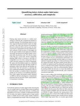 Quantifying lottery tickets under label noise: accuracy, calibration,
  and complexity