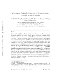 Bidirectional End-to-End Learning of Retriever-Reader Paradigm for
  Entity Linking