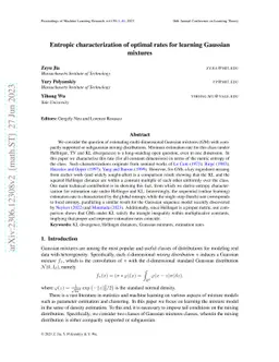 Entropic characterization of optimal rates for learning Gaussian
  mixtures