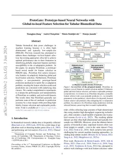 ProtoGate: Prototype-based Neural Networks with Global-to-local Feature
  Selection for Tabular Biomedical Data