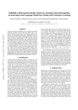 NoRefER: a Referenceless Quality Metric for Automatic Speech Recognition
  via Semi-Supervised Language Model Fine-Tuning with Contrastive Learning