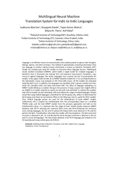 Multilingual Neural Machine Translation System for Indic to Indic
  Languages