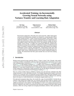 Accelerated Training via Incrementally Growing Neural Networks using
  Variance Transfer and Learning Rate Adaptation