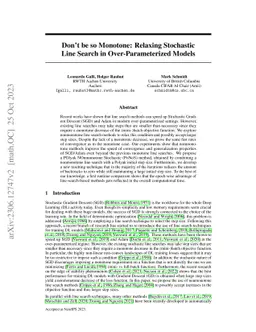 Don't be so Monotone: Relaxing Stochastic Line Search in
  Over-Parameterized Models