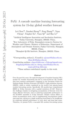 FuXi: A cascade machine learning forecasting system for 15-day global
  weather forecast