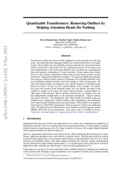 Quantizable Transformers: Removing Outliers by Helping Attention Heads
  Do Nothing