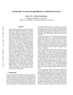 Transferable Curricula through Difficulty Conditioned Generators