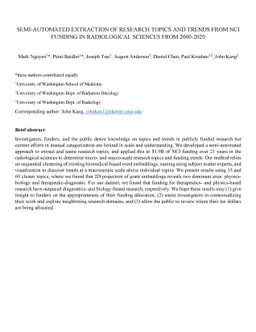 Semi-automated extraction of research topics and trends from NCI funding
  in radiological sciences from 2000-2020