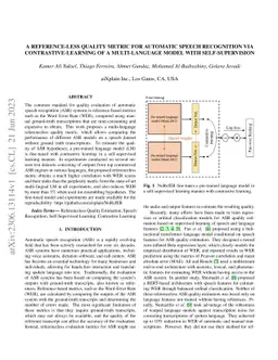 A Reference-less Quality Metric for Automatic Speech Recognition via
  Contrastive-Learning of a Multi-Language Model with Self-Supervision