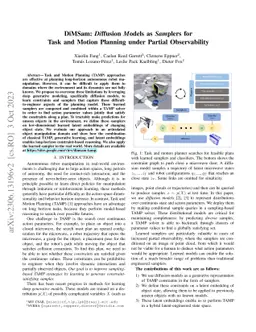 DiMSam: Diffusion Models as Samplers for Task and Motion Planning under
  Partial Observability