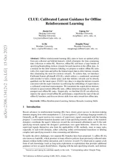 CLUE: Calibrated Latent Guidance for Offline Reinforcement Learning