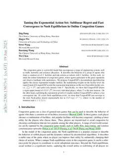 Taming the Exponential Action Set: Sublinear Regret and Fast Convergence
  to Nash Equilibrium in Online Congestion Games